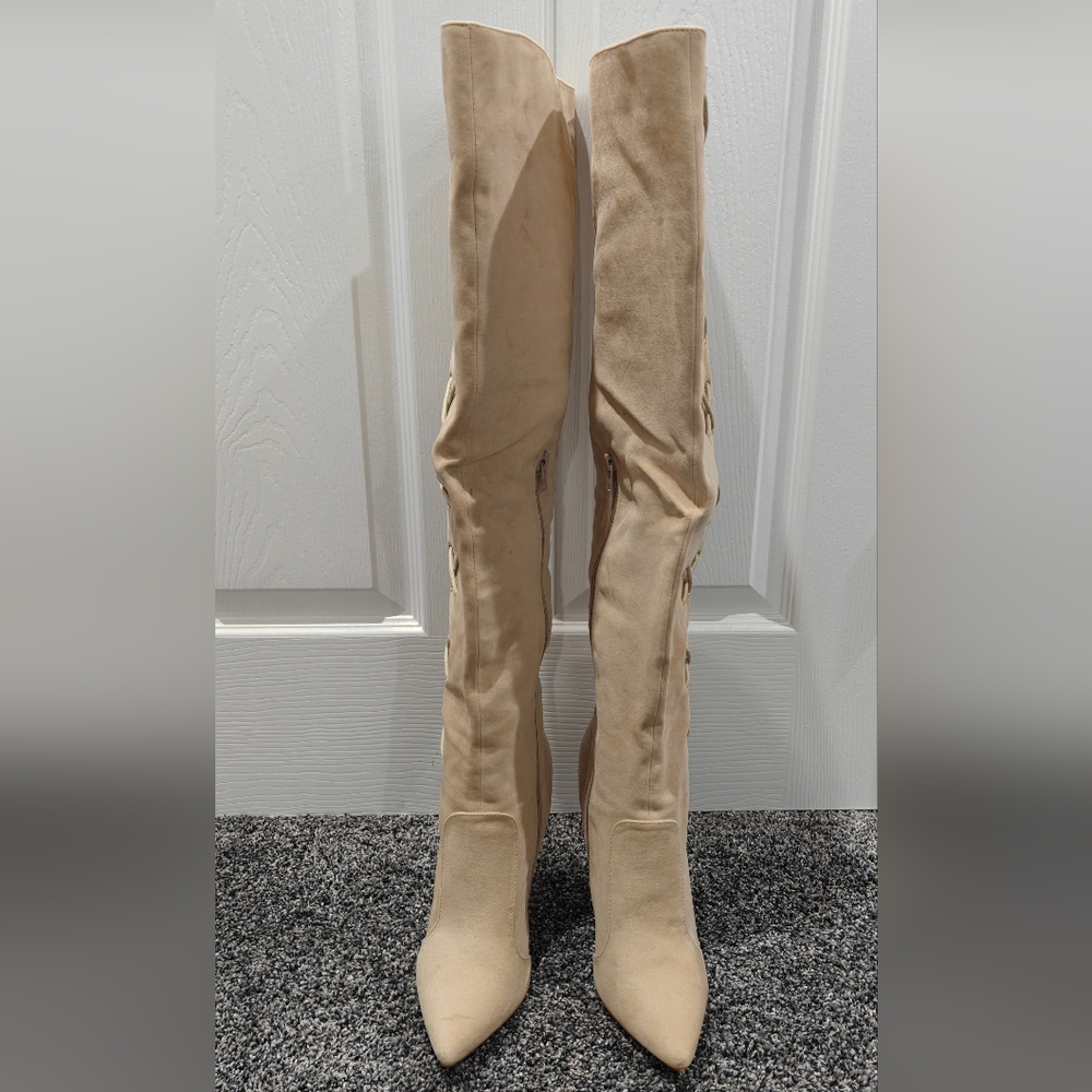 Shoe Republica Elegant Beige Suede Knee-High Boots, Size 9, Worn Once - Picture 2 of 5
